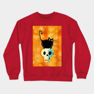 Autumn Cat and Skull Crewneck Sweatshirt